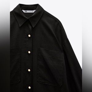 Zara black collared shirt with gold buttons